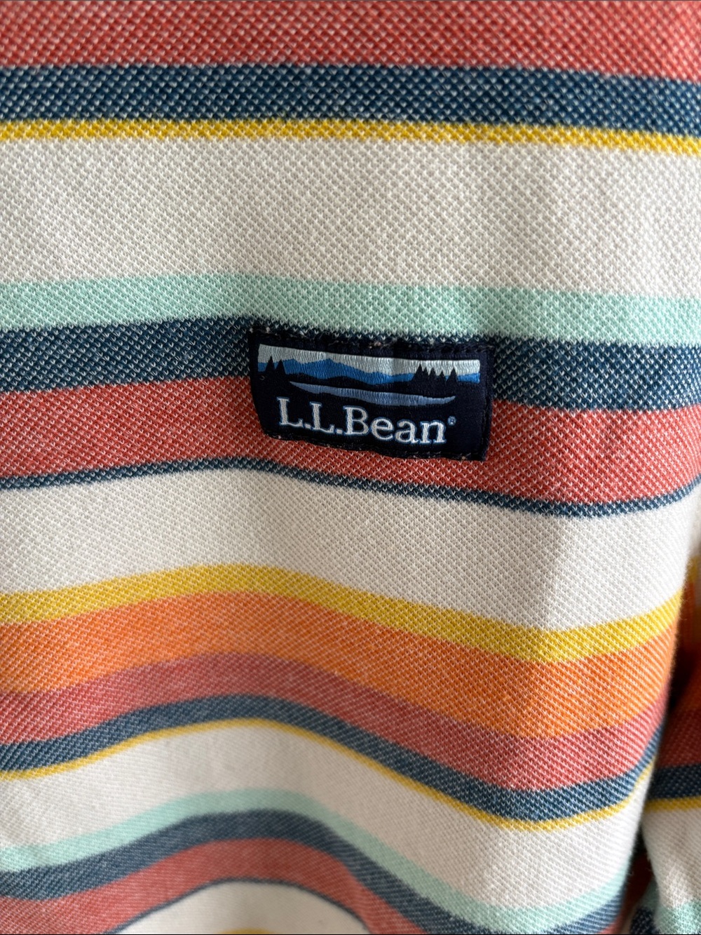 L.L. Bean Men's Striped Half-Zip Sweater - Cream, Orange, Yellow, Blue, Rust - Picture 2 of 4
